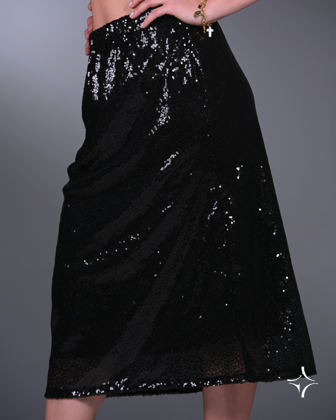 Sequin Midi Skirt - Black
