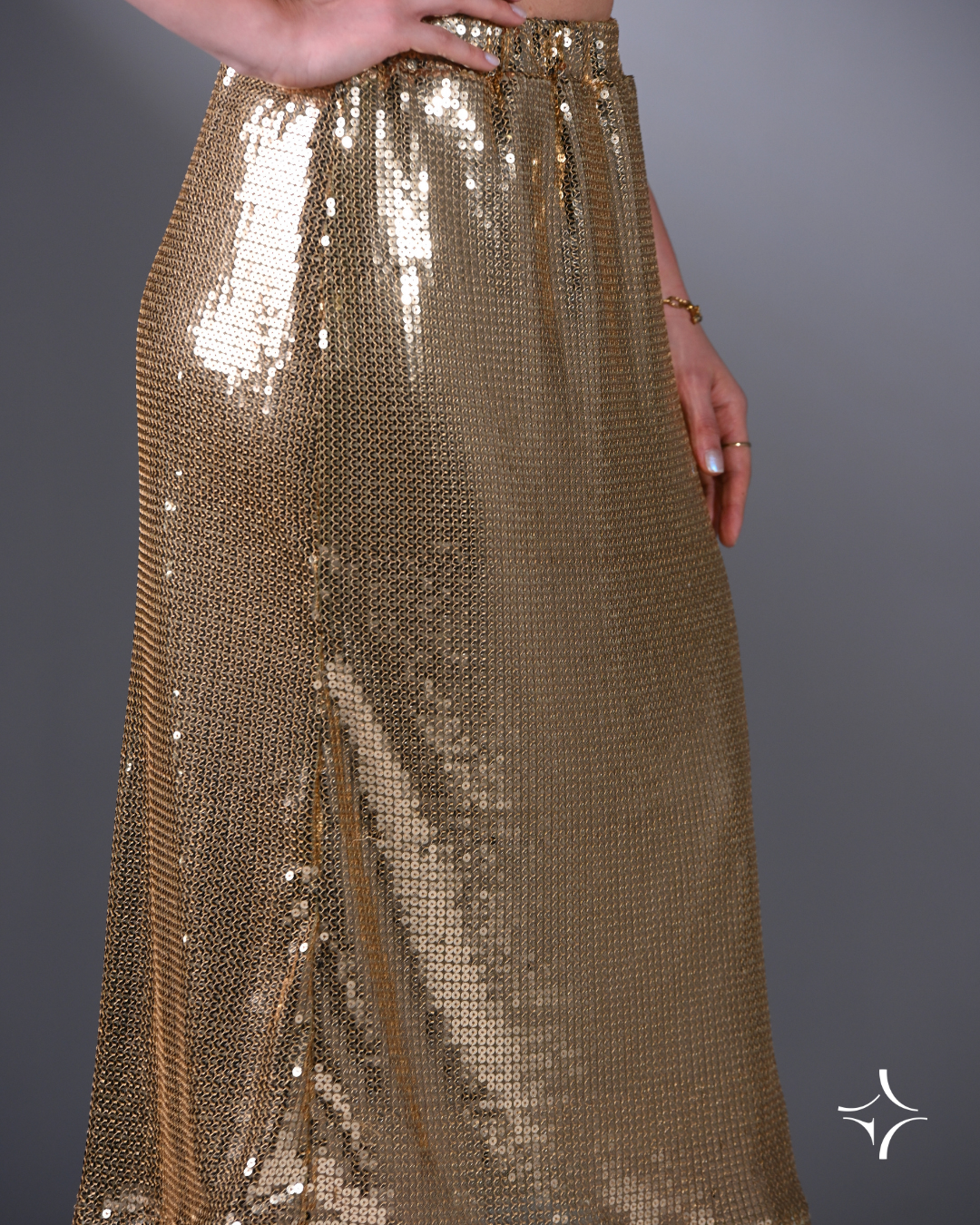 Sequin Midi Skirt- Gold